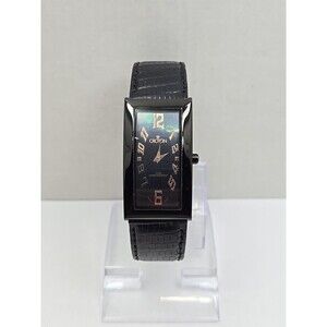Womens Croton Aristocrat Deco Curve 23mm Black MOP Dial Lizard Watch New Battery